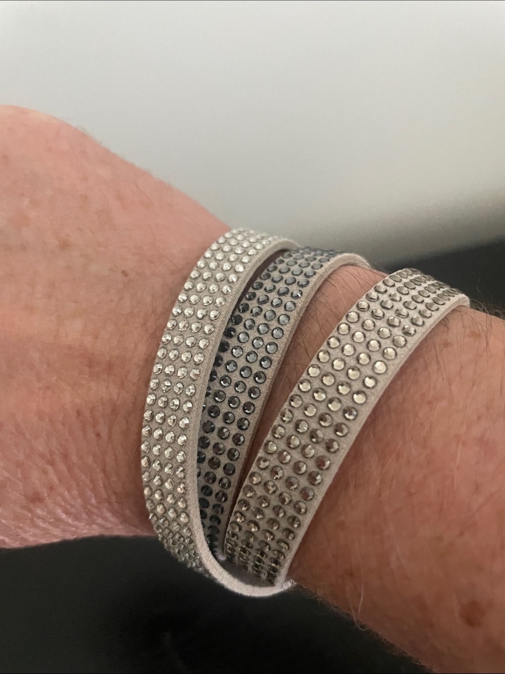 Women’s Touchstone Crystal Triple Wrap Studded Leather Bracelet in neutral tones